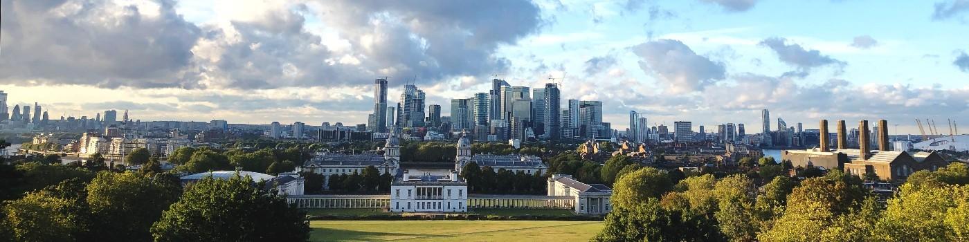 Canary Wharf view from Greenwich Park, London, UK